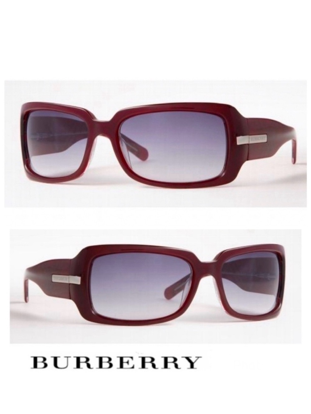 BURBERRY B 4015 3017 Gray Gradient Lenses Dark Burgundy Frame Sunglasses NWB